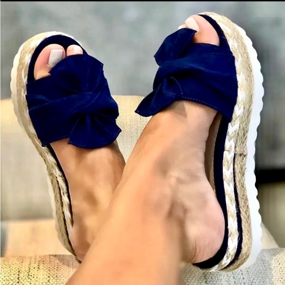Navy Espadrille Slides